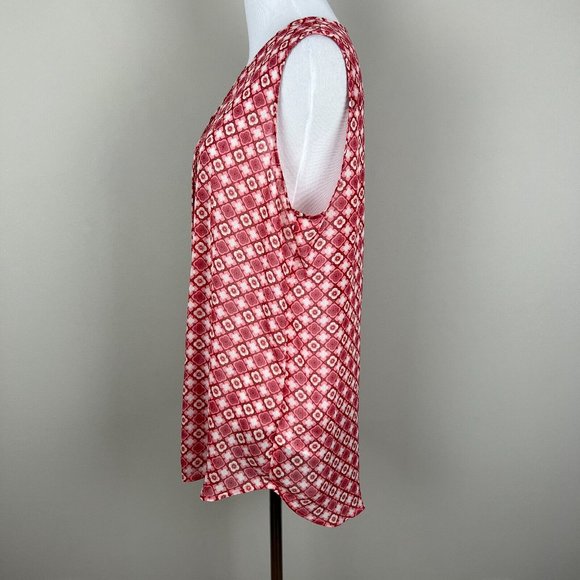 Kut From The Kloth Top Womens Large Floral Geo Button Up Sleeveless V-Neck Sheer - Picture 6 of 13